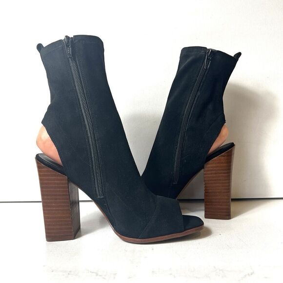 Aldo Women's Size 8 Black Suede Ultra High Heels Peep Toe Mid Calf Zip Up Bootie - Picture 5 of 10